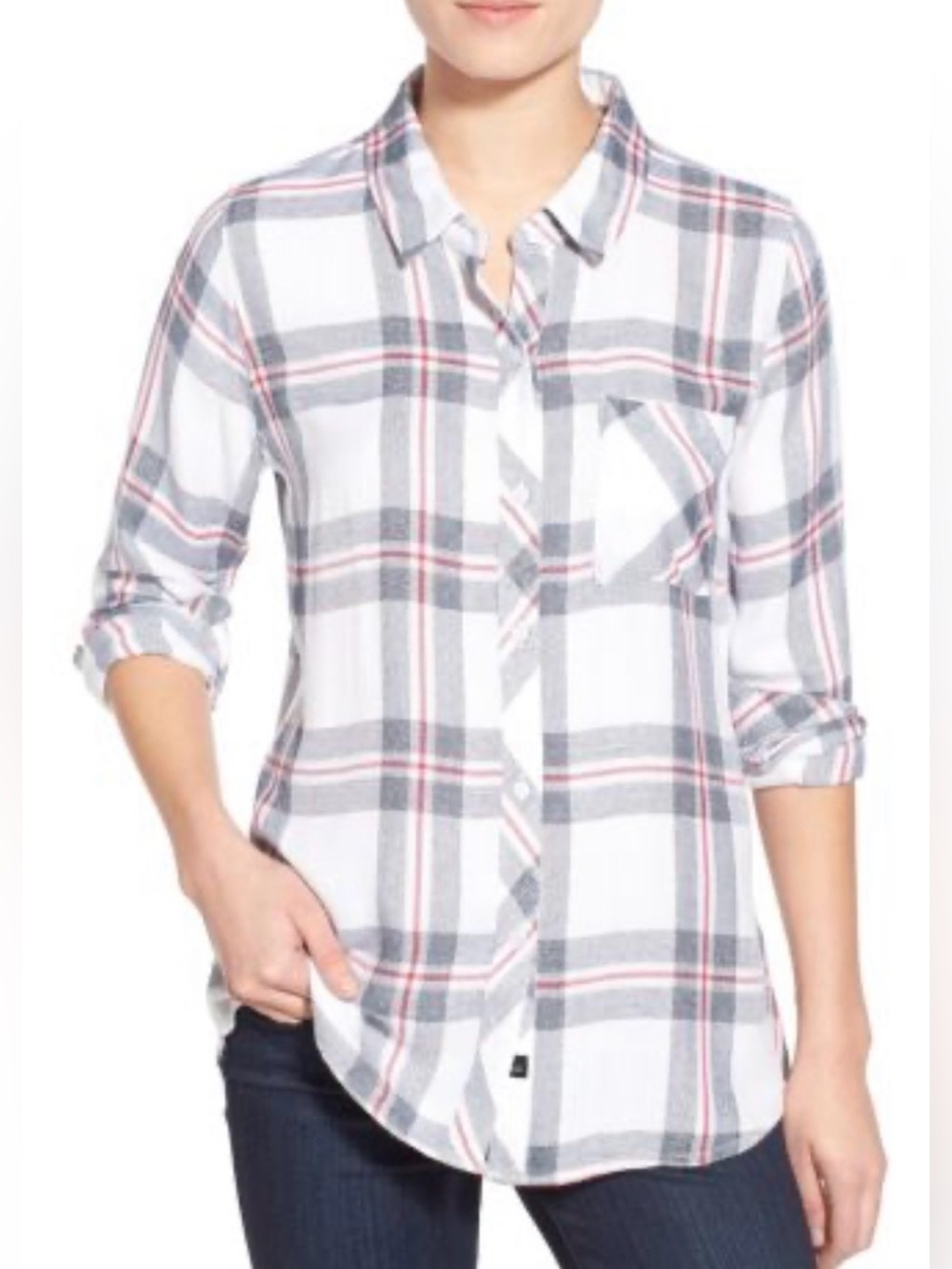 Rails Plaid Button-Down Shirt - White, Navy & Magenta pink size large